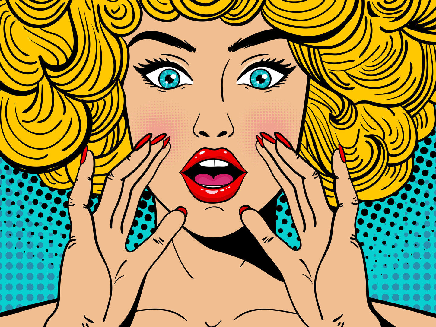 Pop art girl with her hands to her mouth shouting. 